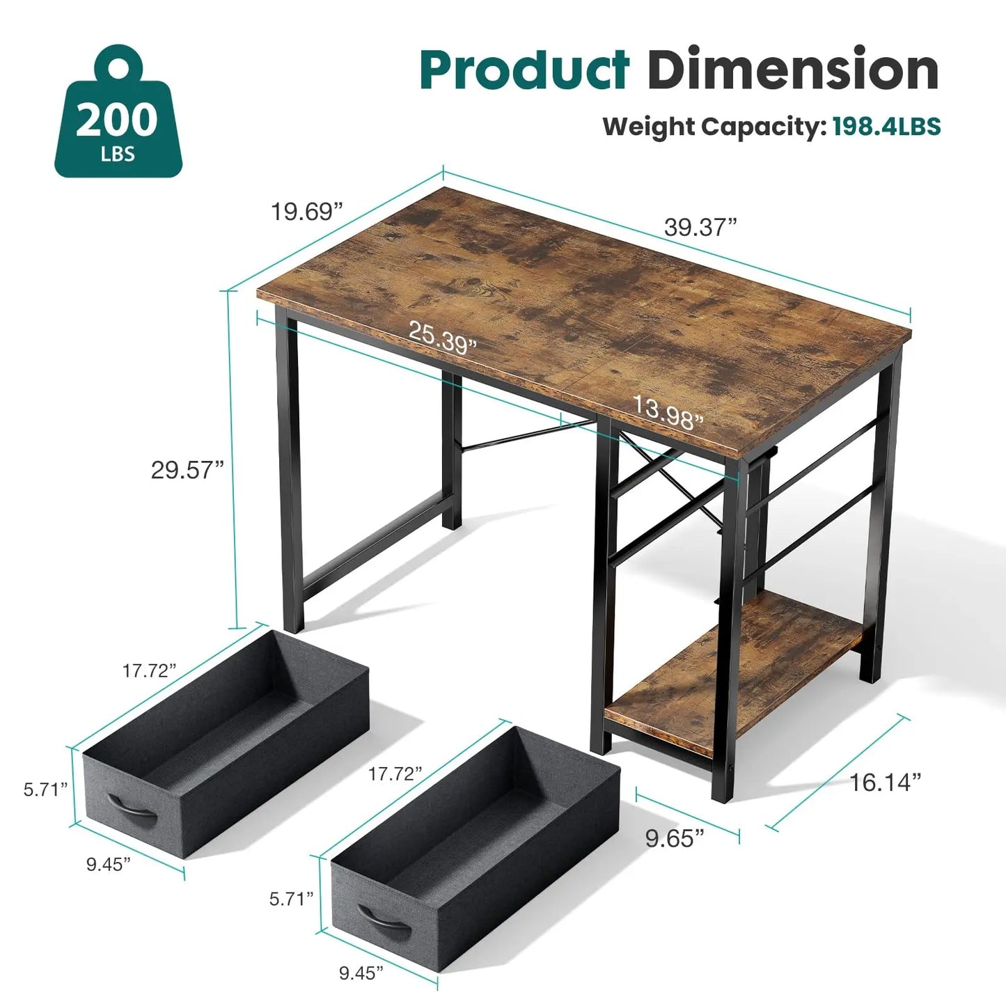 JHK Modern Wood Computer Desk With Two Adjustable Storage Drawers
