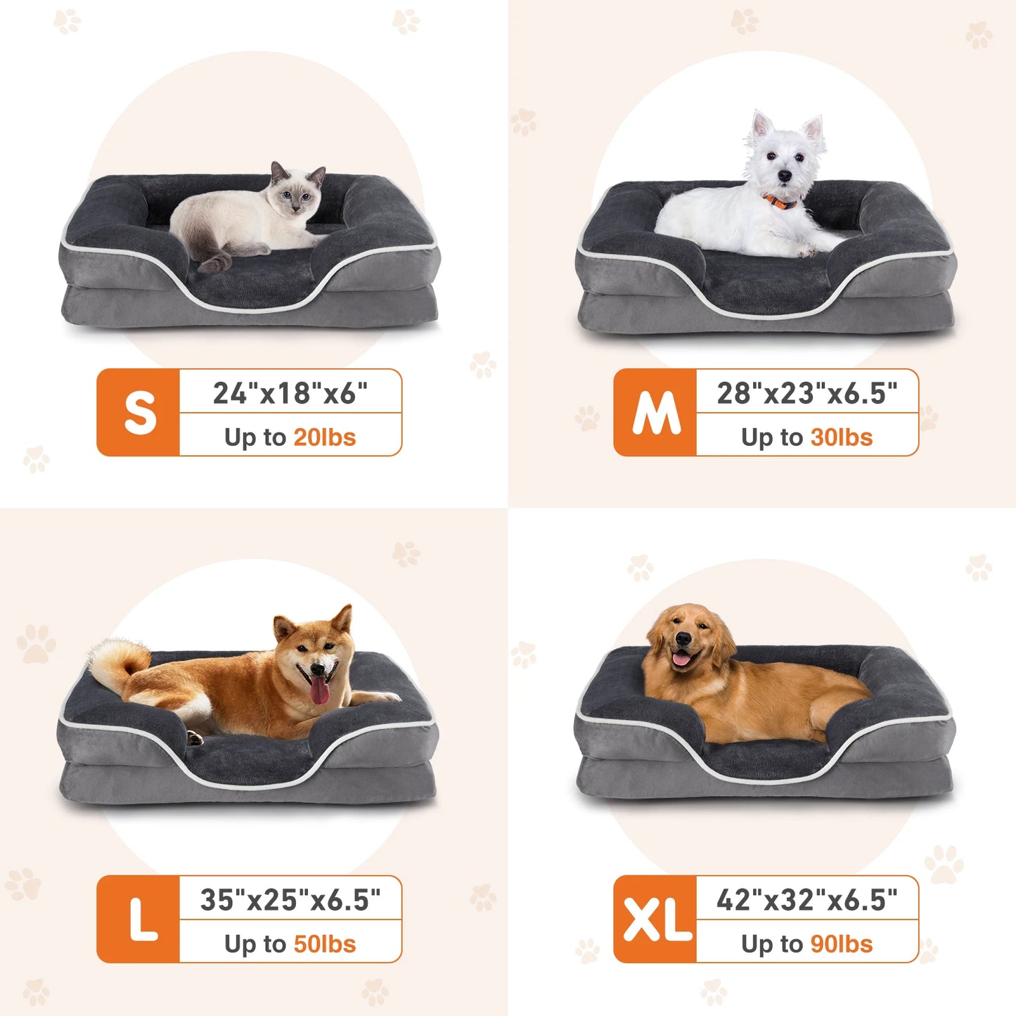 JHK Orthopedic Memory Foam Pet Bed Waterproof Washable Removable Cover