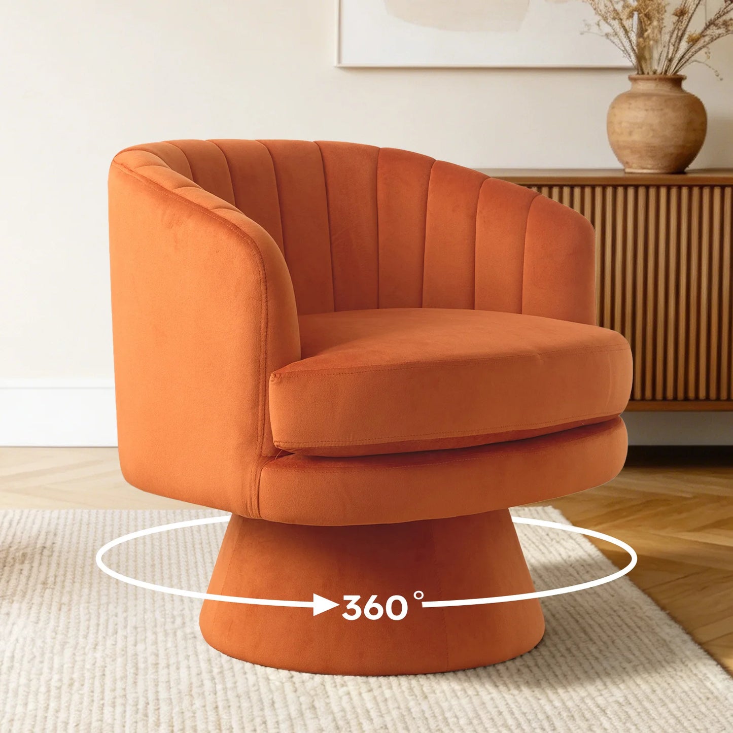 Ebello Modern Velvet Swivel Barrel Chair With Armrest