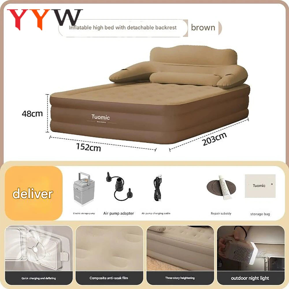 Inflatable Camping Mattress For Two Persons With Soft Flocking Surface