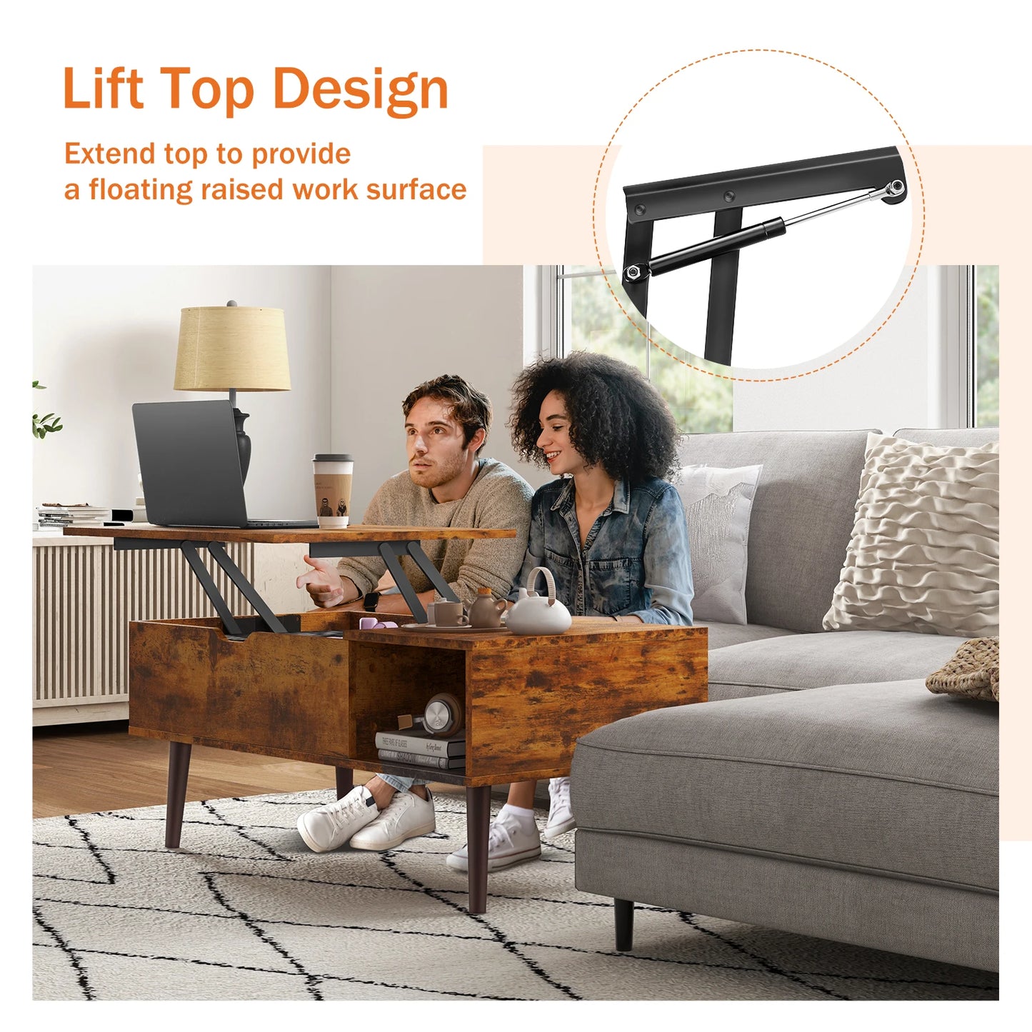 Jhk Modern Lift Top Wood Coffee Table With Storage Shelf