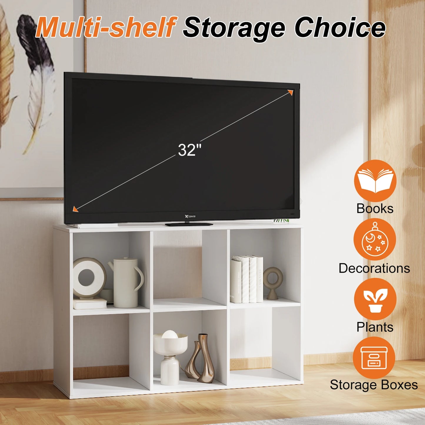 MCQ 6 Tier Wooden Bookcase Storage Organizer With Back Panels