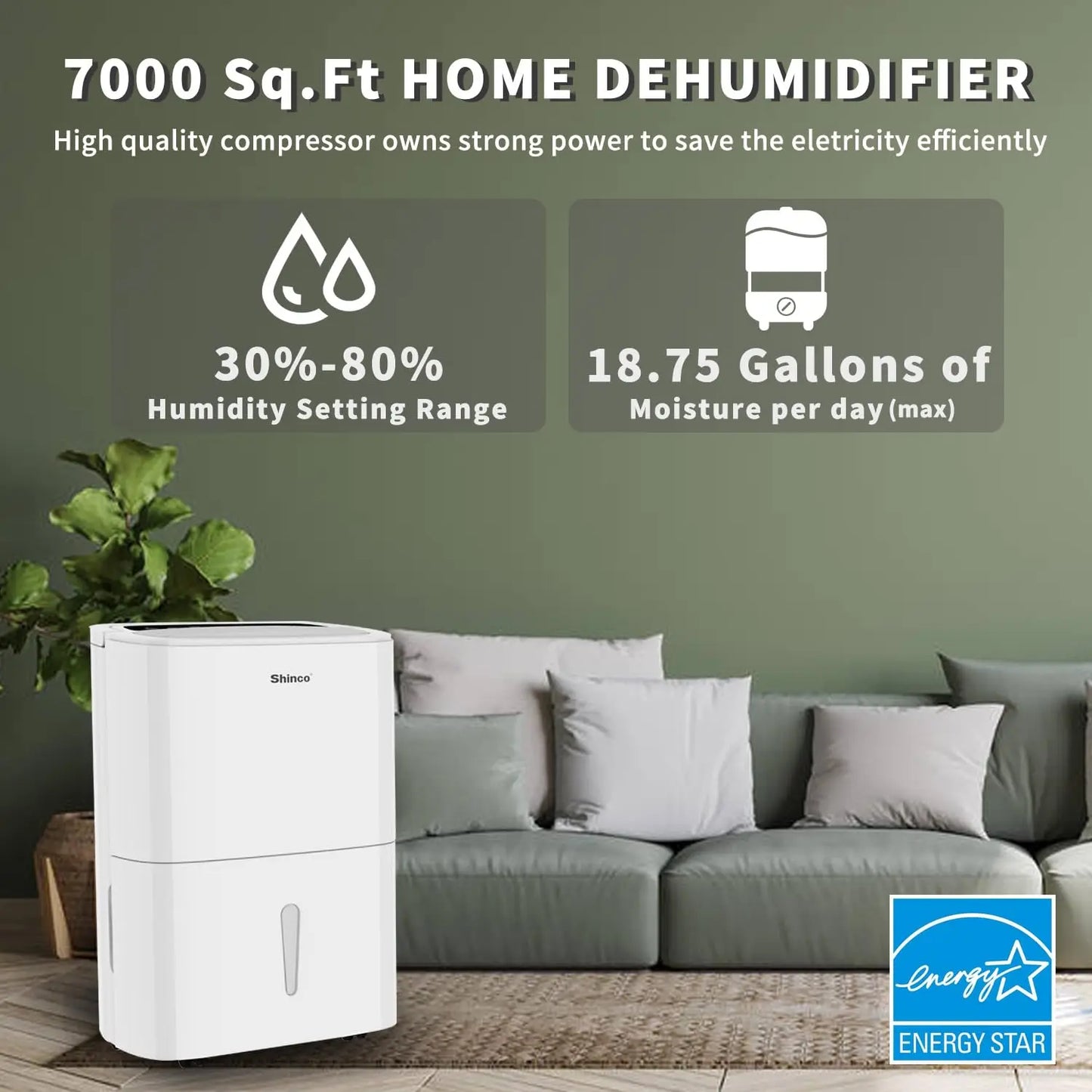 Shinco 150 Pint Energy Star Dehumidifier With Built In Pump