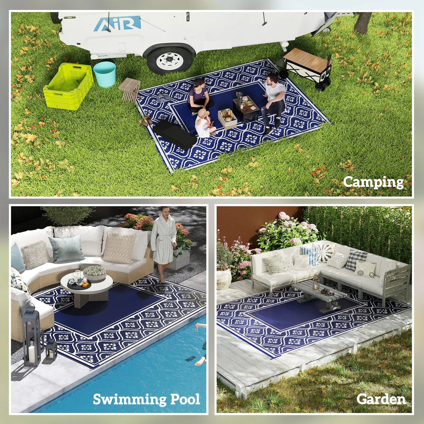 Geometric Outdoor Polypropylene Area Rug Featuring Gourd Border Design