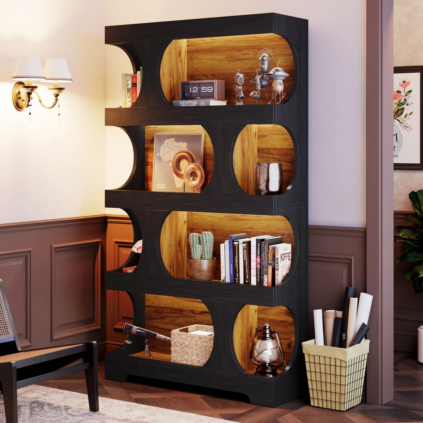 Tribesigns Freestanding Wooden Bookcase S Shaped Storage Display Shelving Unit