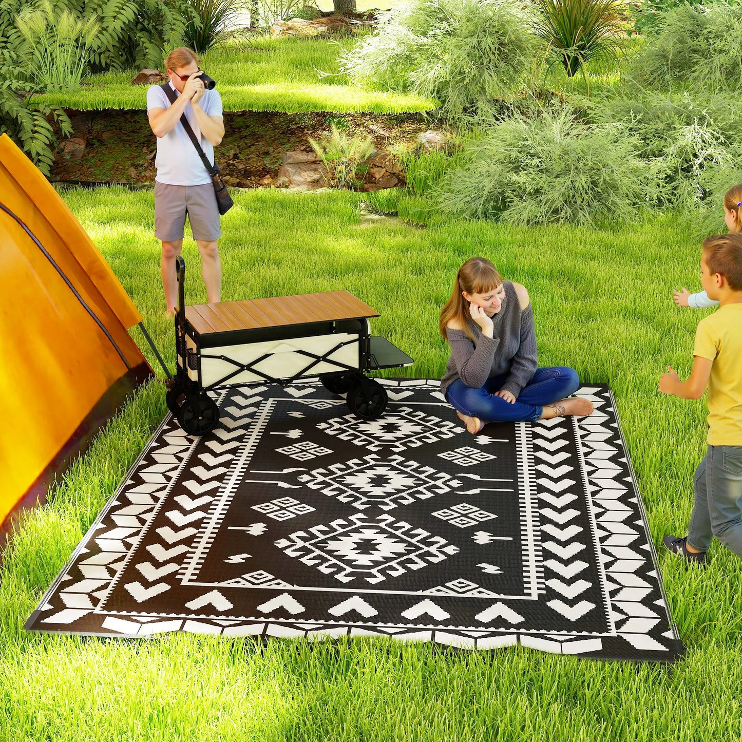 Modern Geometric Outdoor Rug Polypropylene Patchwork Floor Mat
