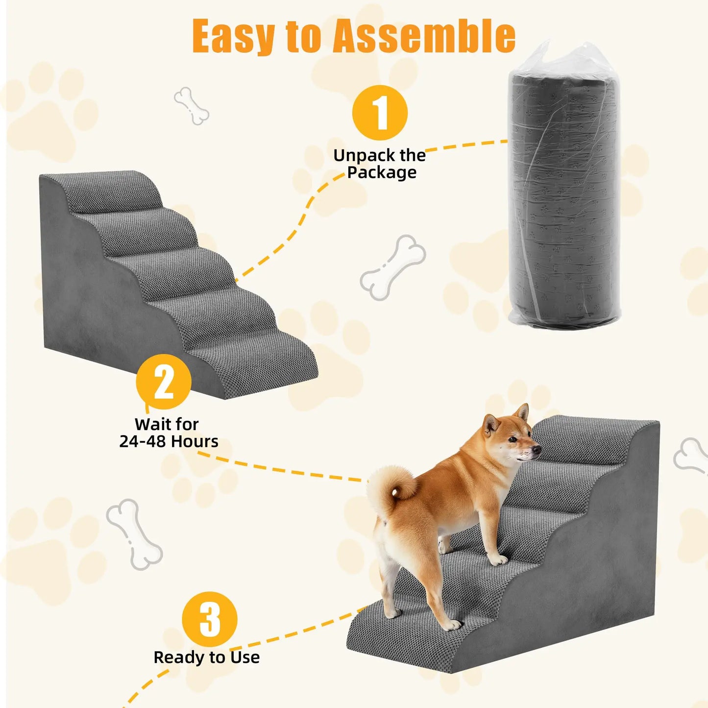 High Density Foam Curved Pet Stairs For Small Dogs And Cats