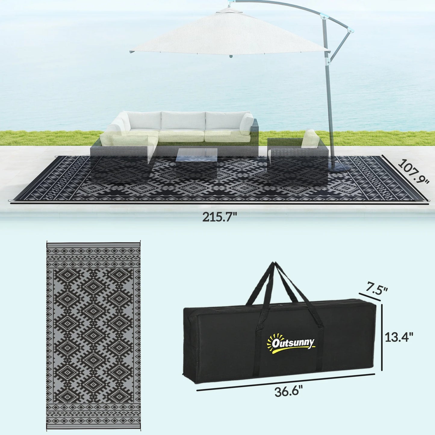 Modern Geometric Outdoor Polypropylene Floor Mat With Rhombus Border