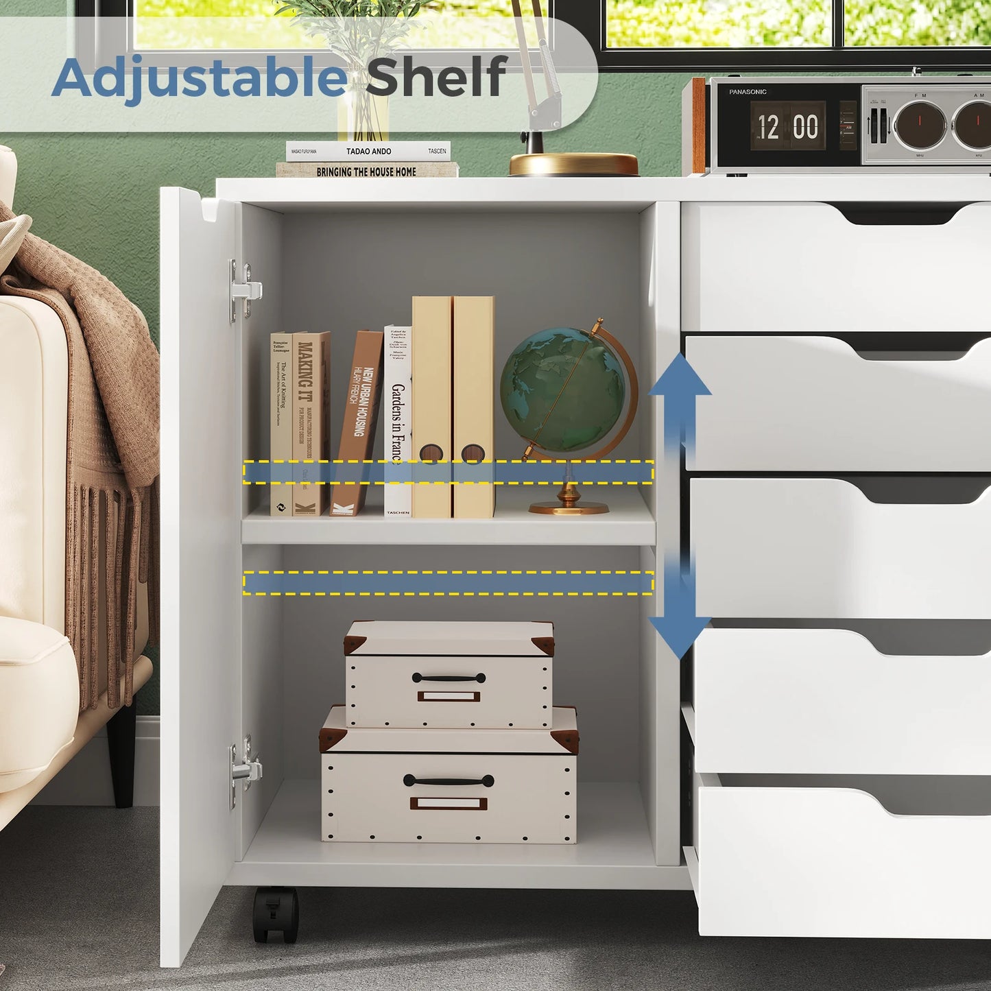JHK Wood 5 Drawer Cabinet Organizer With Wheels