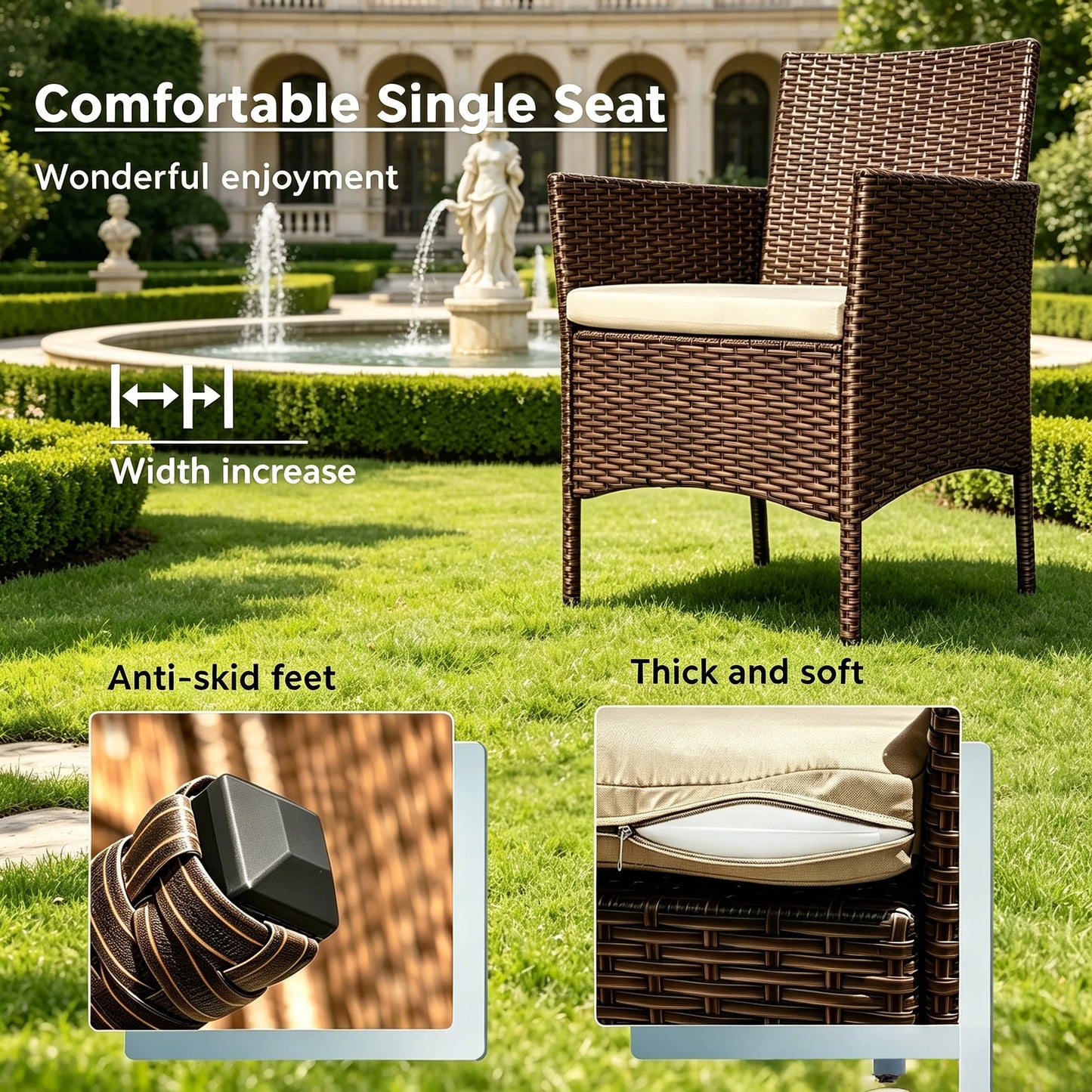 Brown Outdoor Rattan 4 Piece Patio Conversation Set With Glass Table