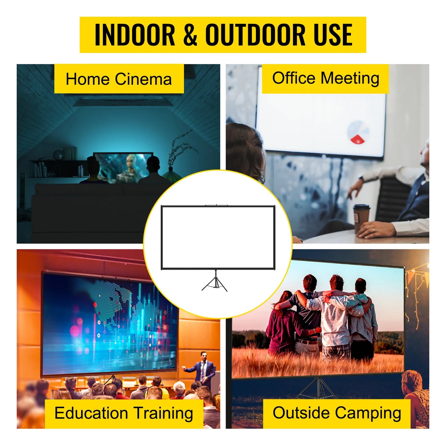SucceBuy Portable Tripod Projector Screen 4K Home Cinema Indoor Outdoor