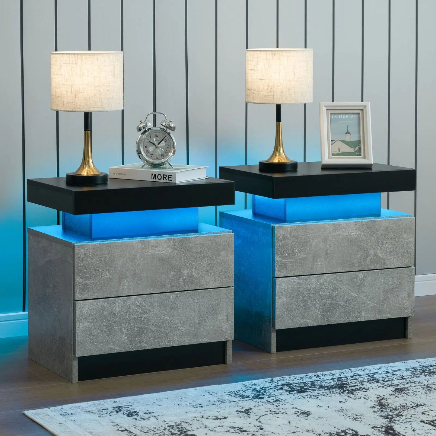 Cubehom Set Of 2 Modern Led Nightstand With Drawers