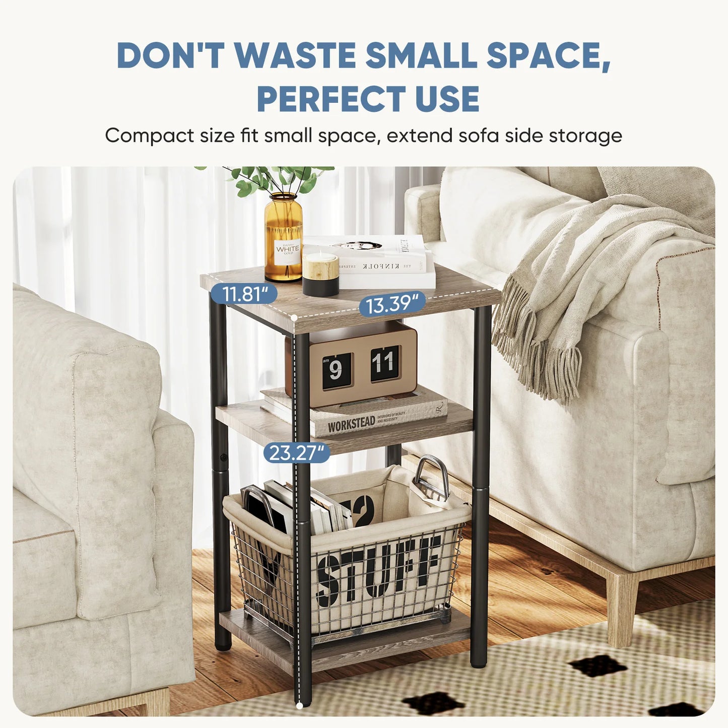 MCQ 3 Tier Wood Storage Shelf Coffee Table Living Room