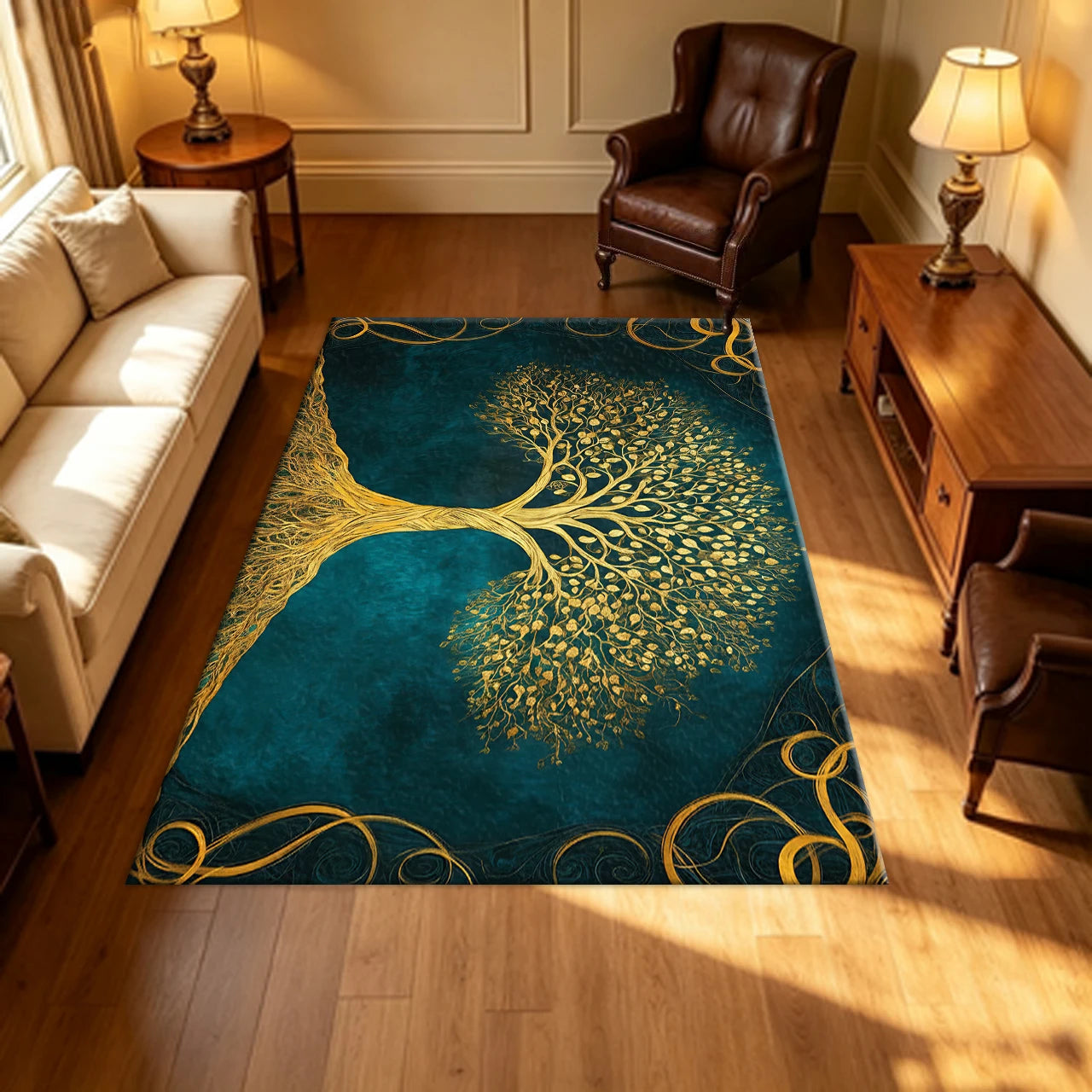 Magical Golden Tree Of Life Decorative Bedroom Rug