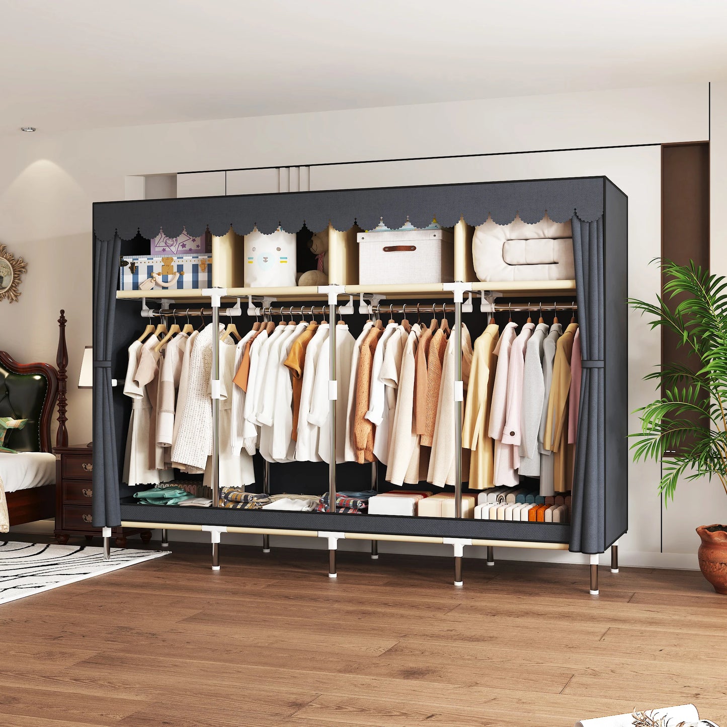 Arlukin Heavy Duty Fabric Wardrobe With 4 Hanging Rod
