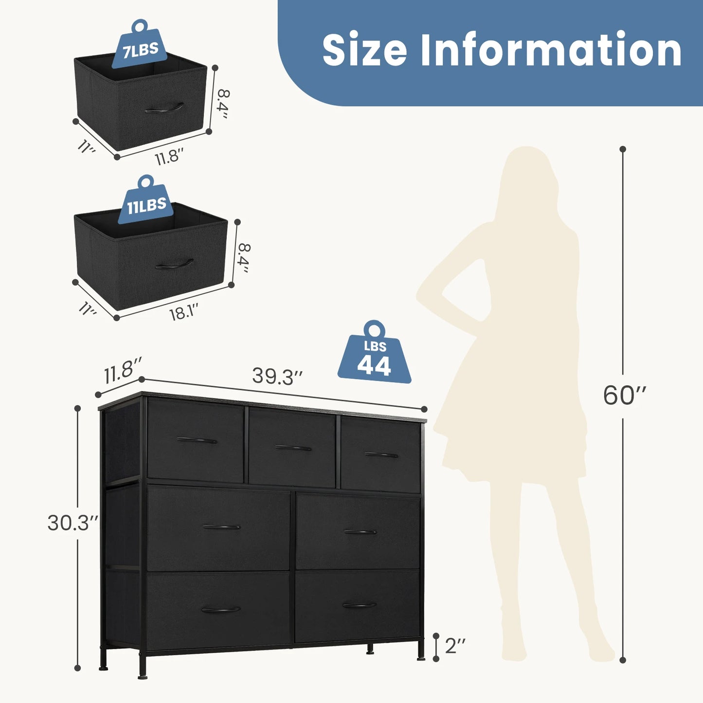 JHK Modern Metal Frame Bed Storage Chest Fabric Drawers Bedroom Furniture