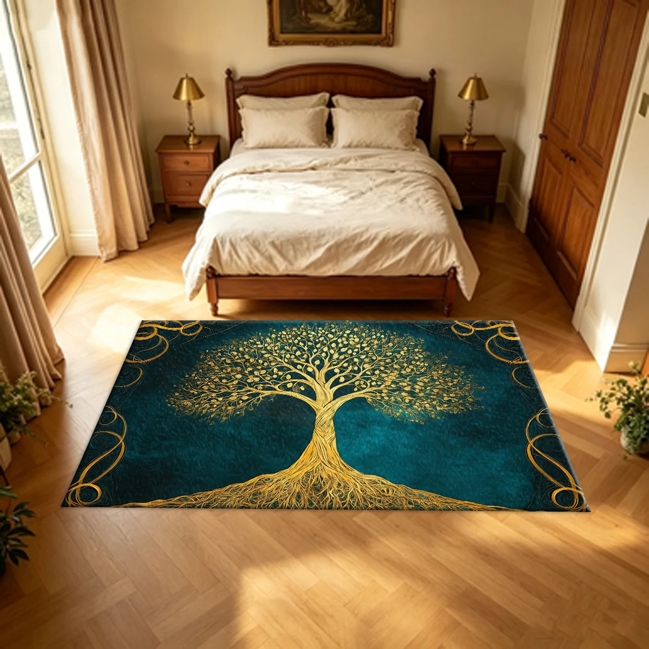Magical Golden Tree Of Life Decorative Bedroom Rug