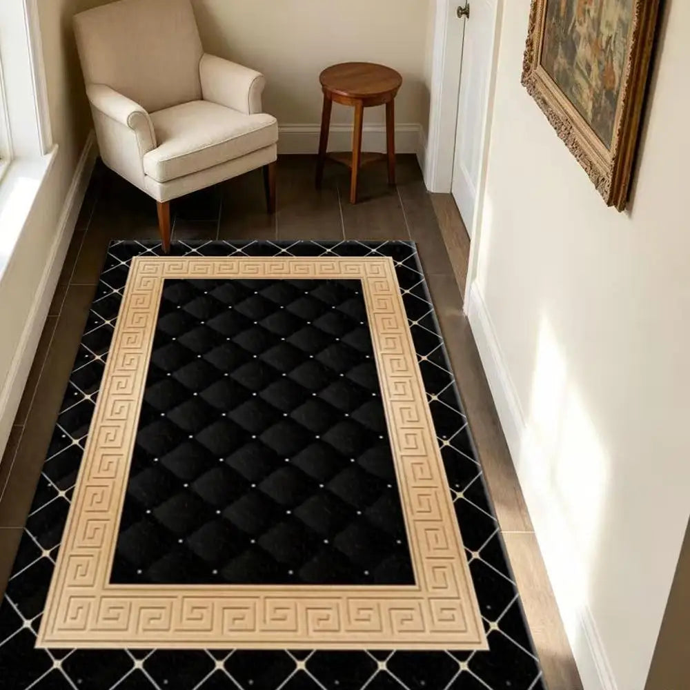 Soft Geometric Area Rug With Rubber Backing For Living Room