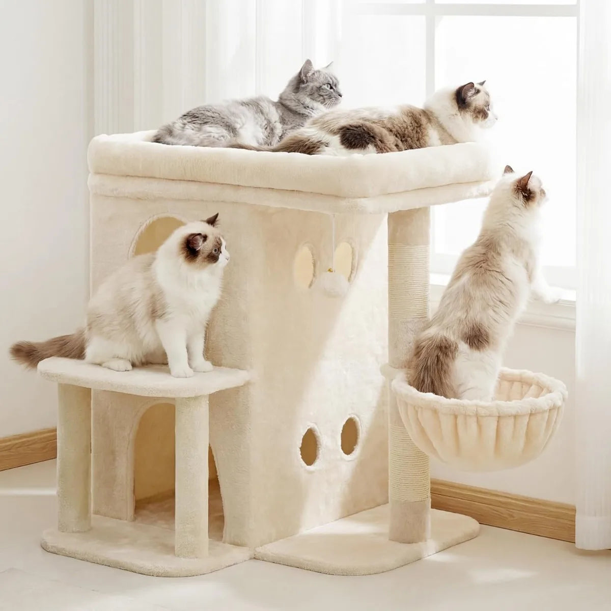 NBVCX Sisal Cat Tree With Dual Condos For Large Cats