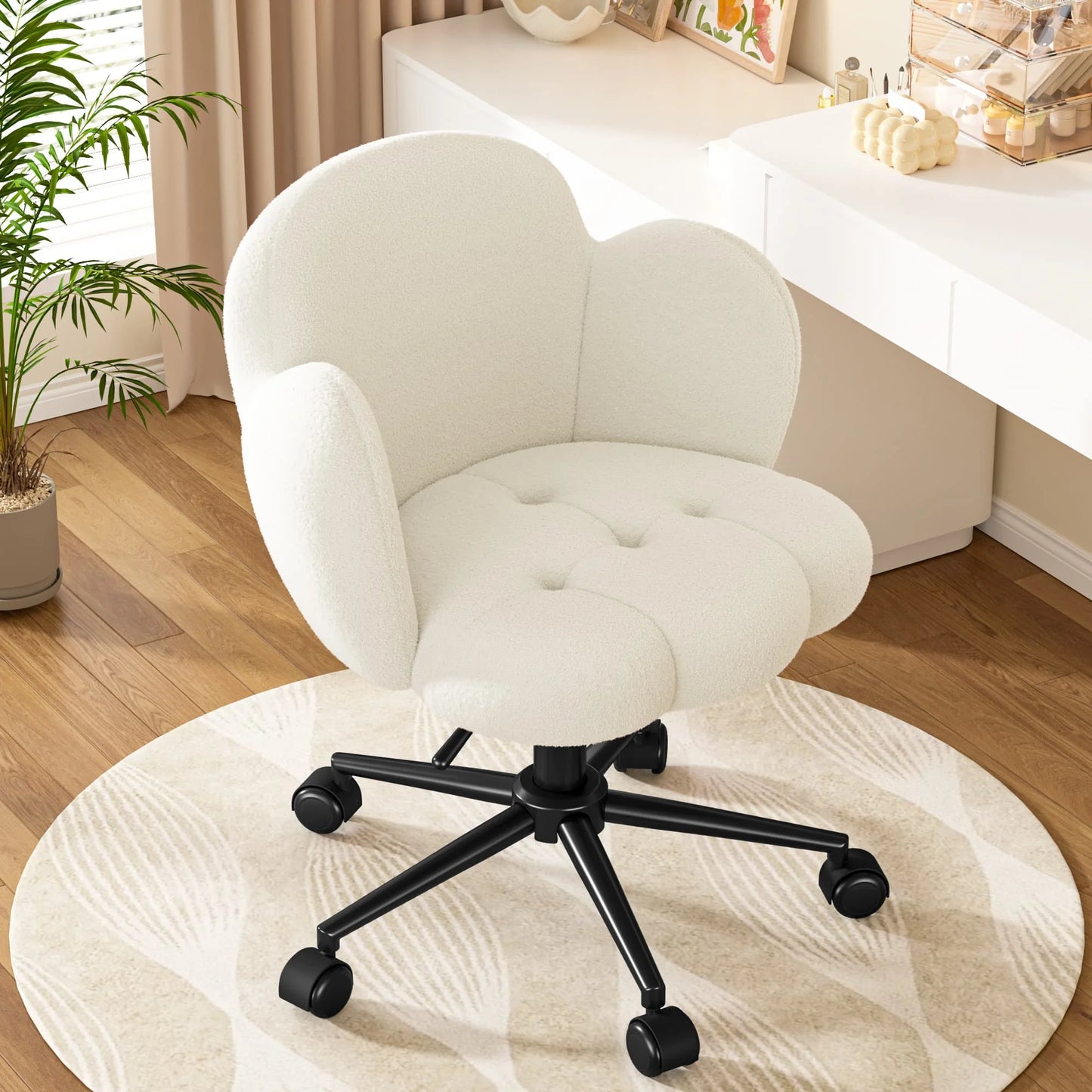 EnHomee Petal Vanity Chair With Wheels Height Adjustable Office Chair