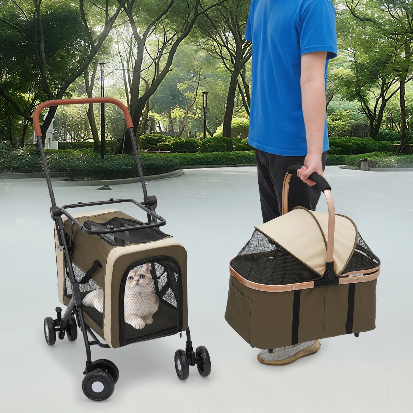 Bymaocar Foldable Pet Stroller With Sunshade Safety Locks For Travel