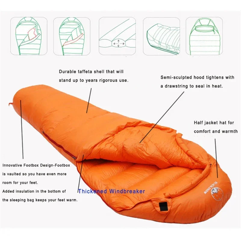 Blacksnow Goose Down Mummy Sleeping Bag Winter Thermal Outdoor Camping