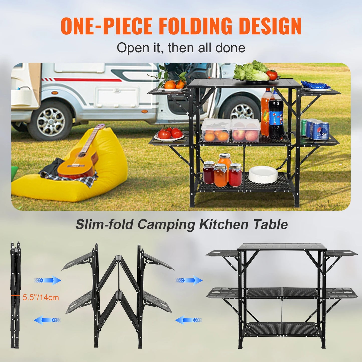 SucceBuy Portable Aluminum Camping Kitchen Table With Folding Design