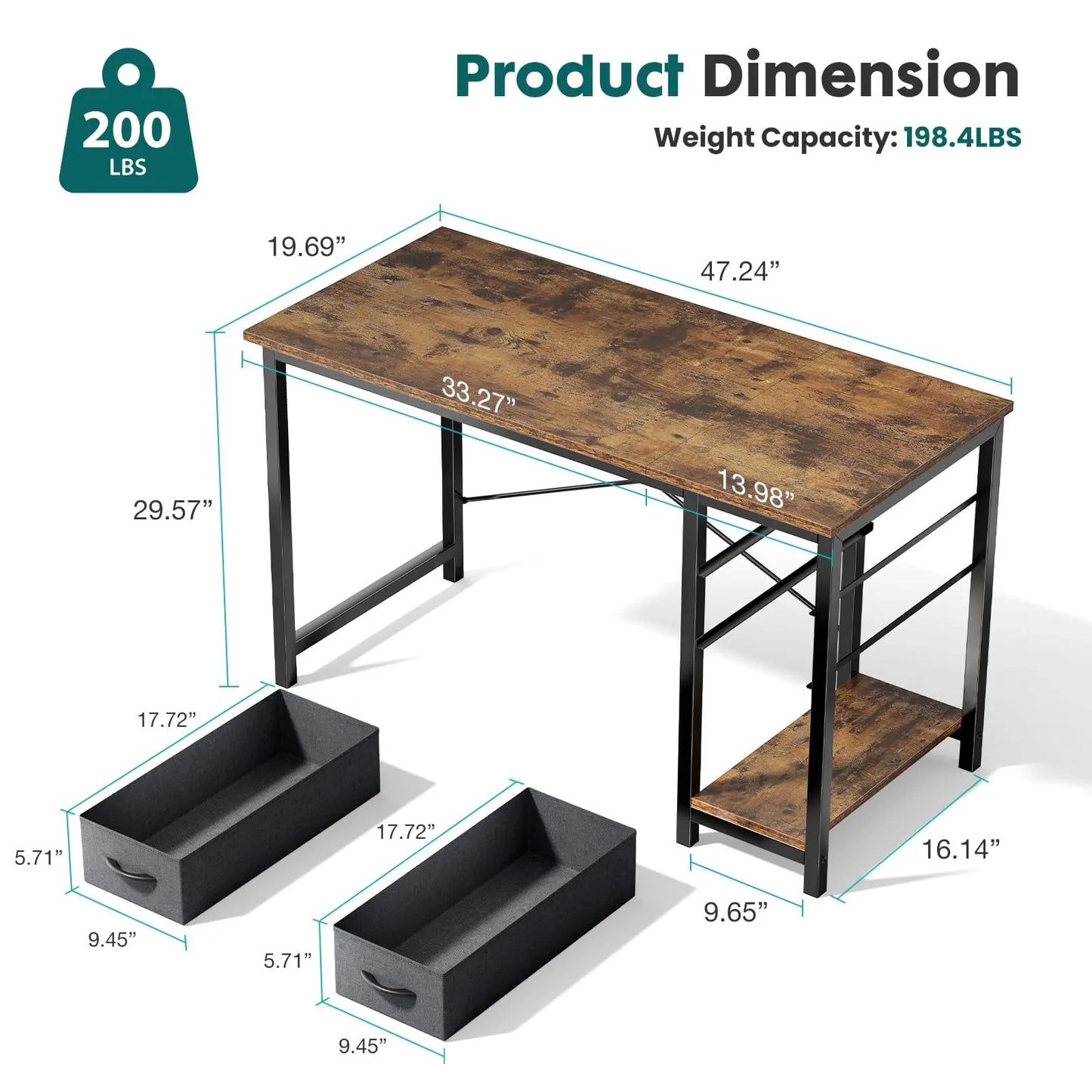 JHK Modern Wood Computer Desk With Two Adjustable Storage Drawers