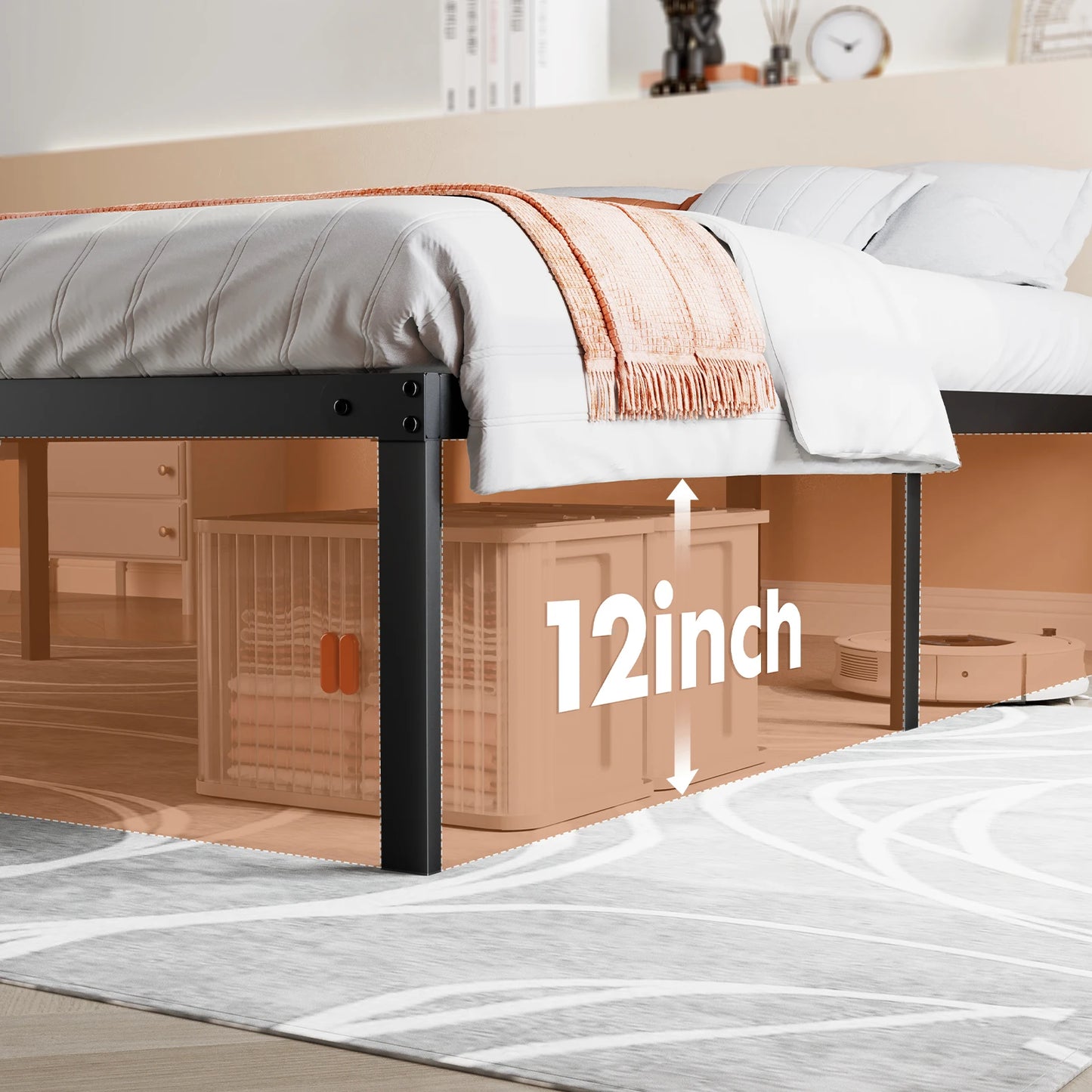 JHK Steel Metal Platform Bed Frame With Storage