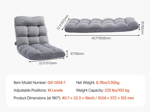 SucceBuy Floor Chair With Back Support Recycled Foam Foldable Sofa