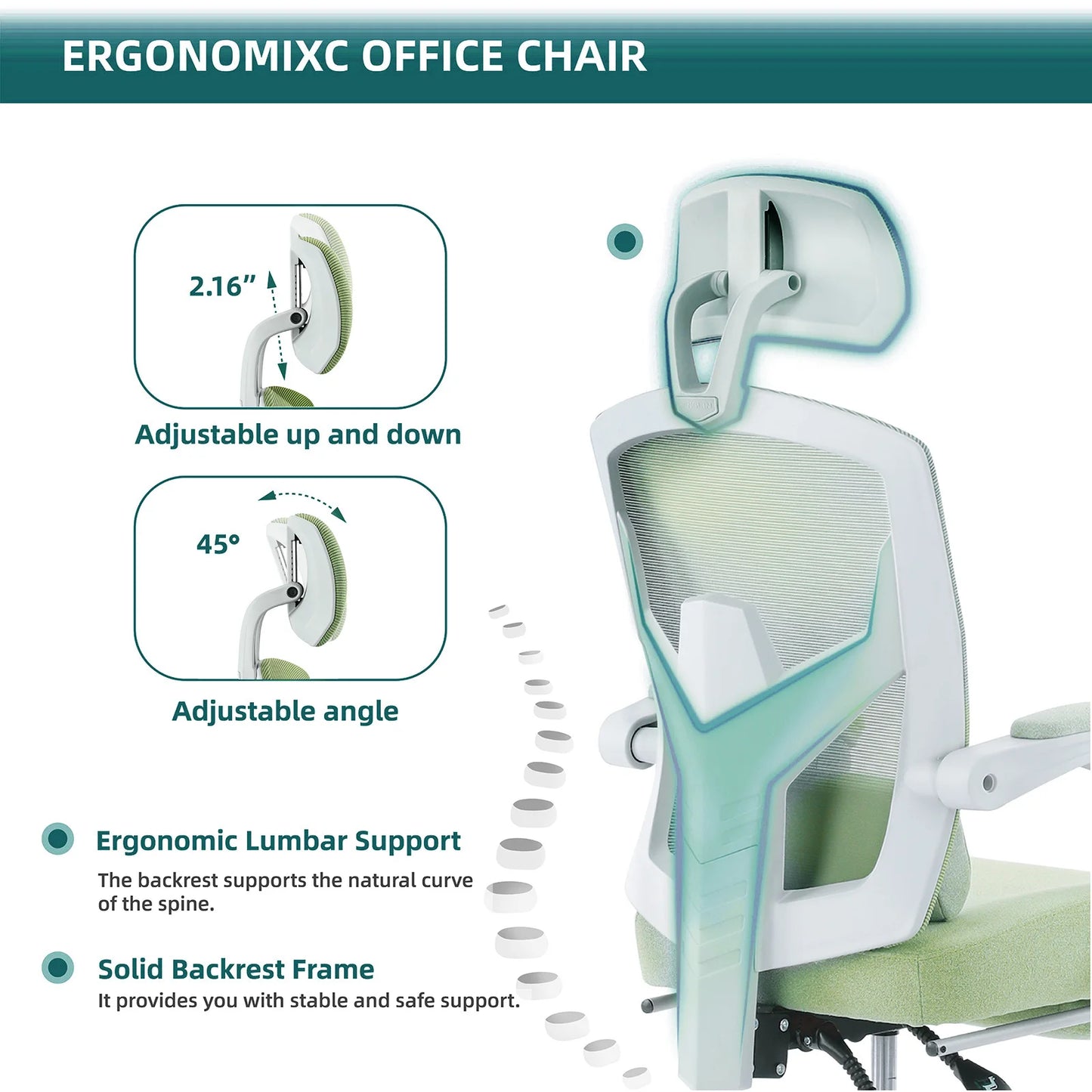 JHK Ergonomic High Back Mesh Rocking Gaming Chair Lumbar Support
