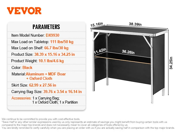 SucceBuy Folding Bar Table With Skirt Carrying Case For Tradeshow