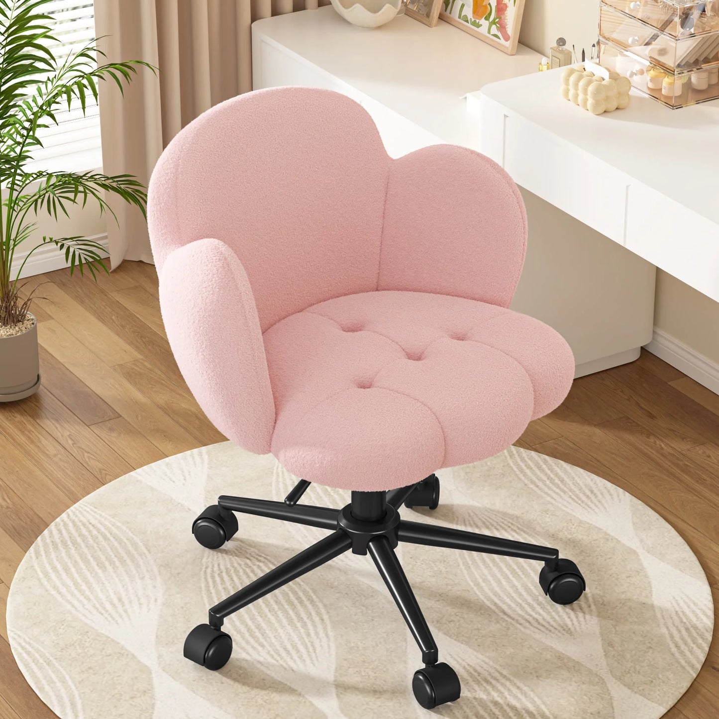 EnHomee Petal Vanity Chair With Wheels Height Adjustable Office Chair