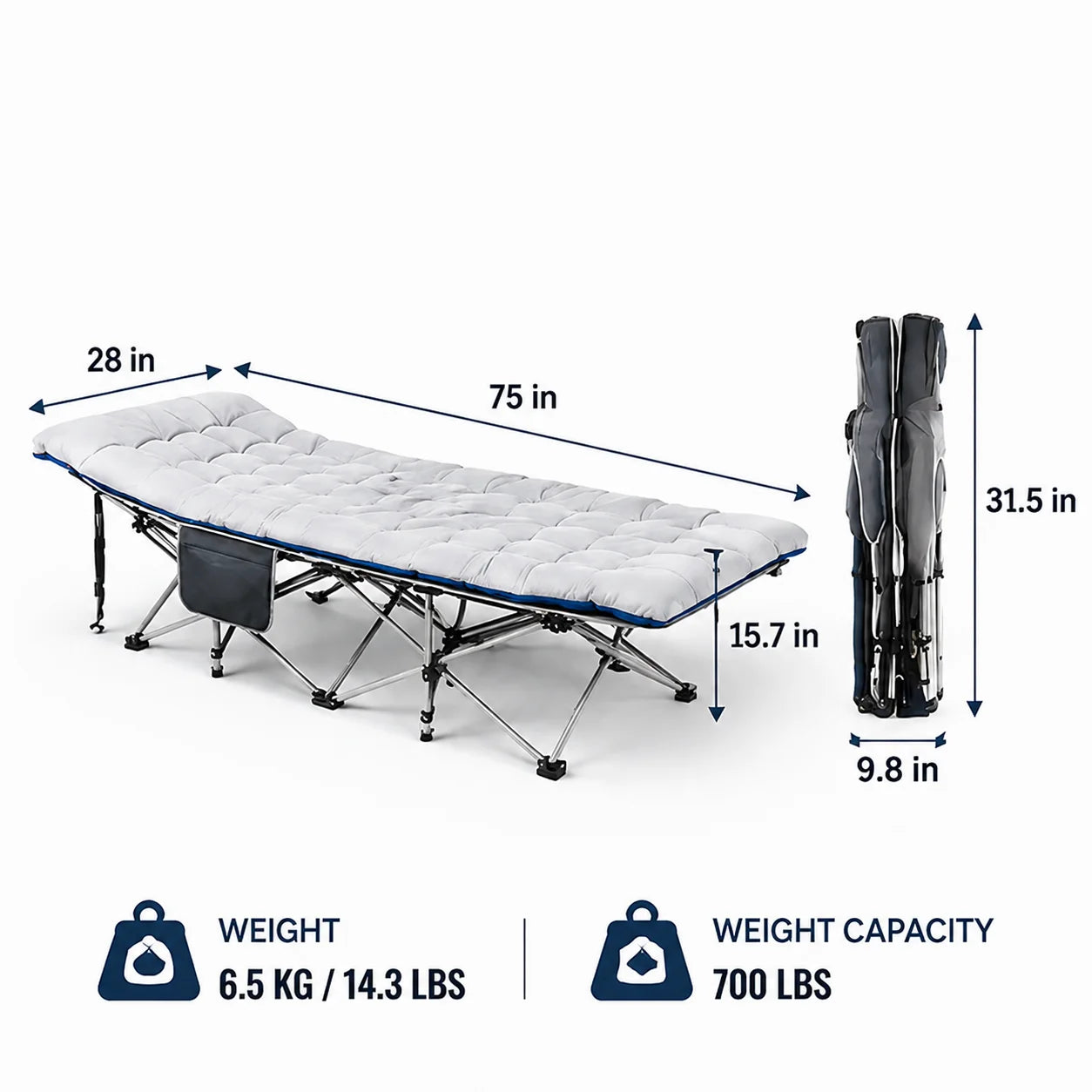 Portable Folding Camping Cot Padded Mattress For Travel Office Use