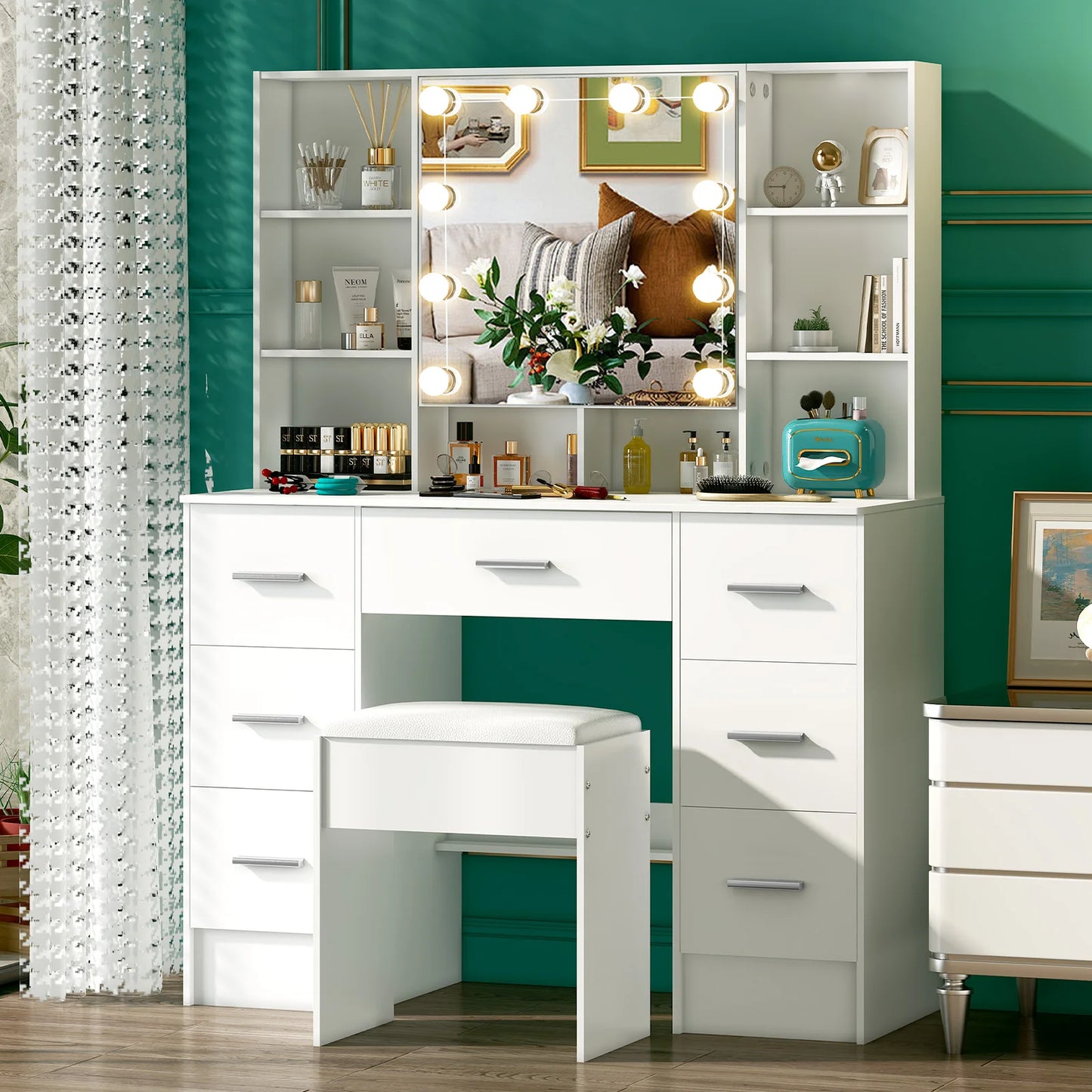 Onesaimei Minimalist Natural Wood Vanity With Light-Up Mirror