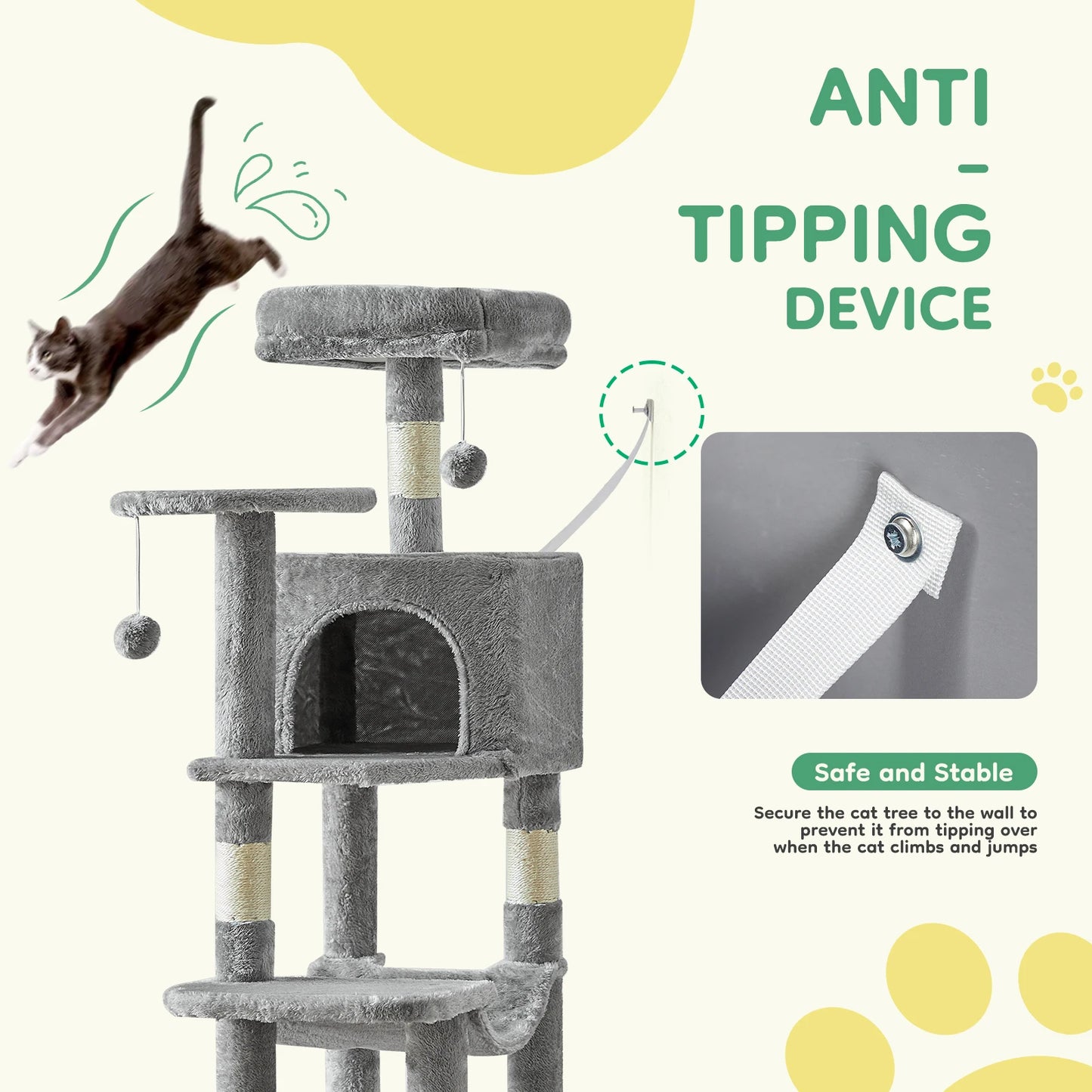 JHK Indoor Multi Cat Tower With Natural Sisal Scratching Posts