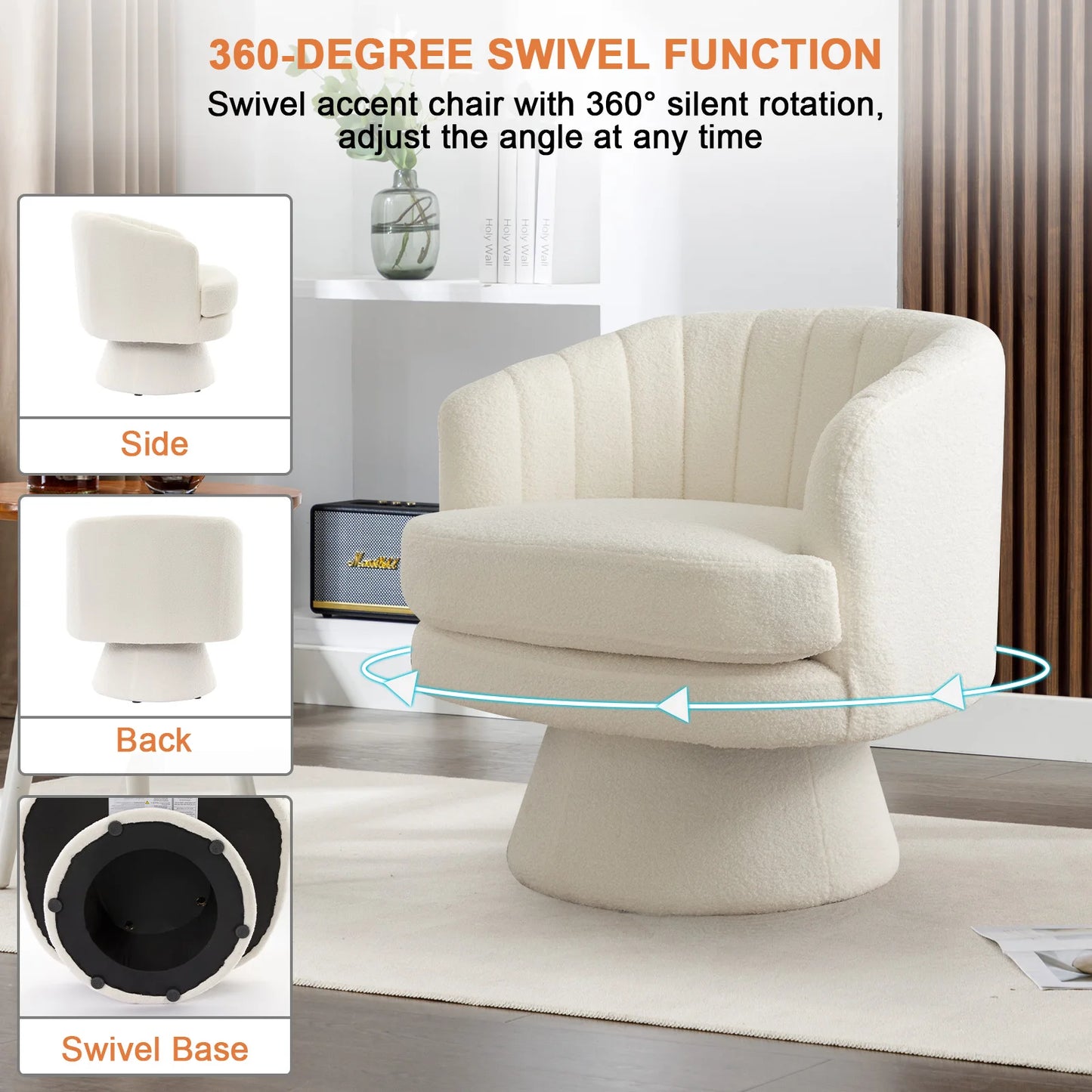 Ebello Modern Velvet Swivel Barrel Chair With Armrest