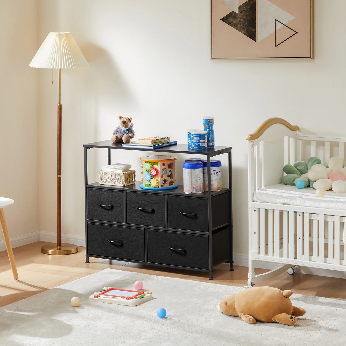 Jhk Modern TV Stand Dresser With Five Fabric Drawers And Storage