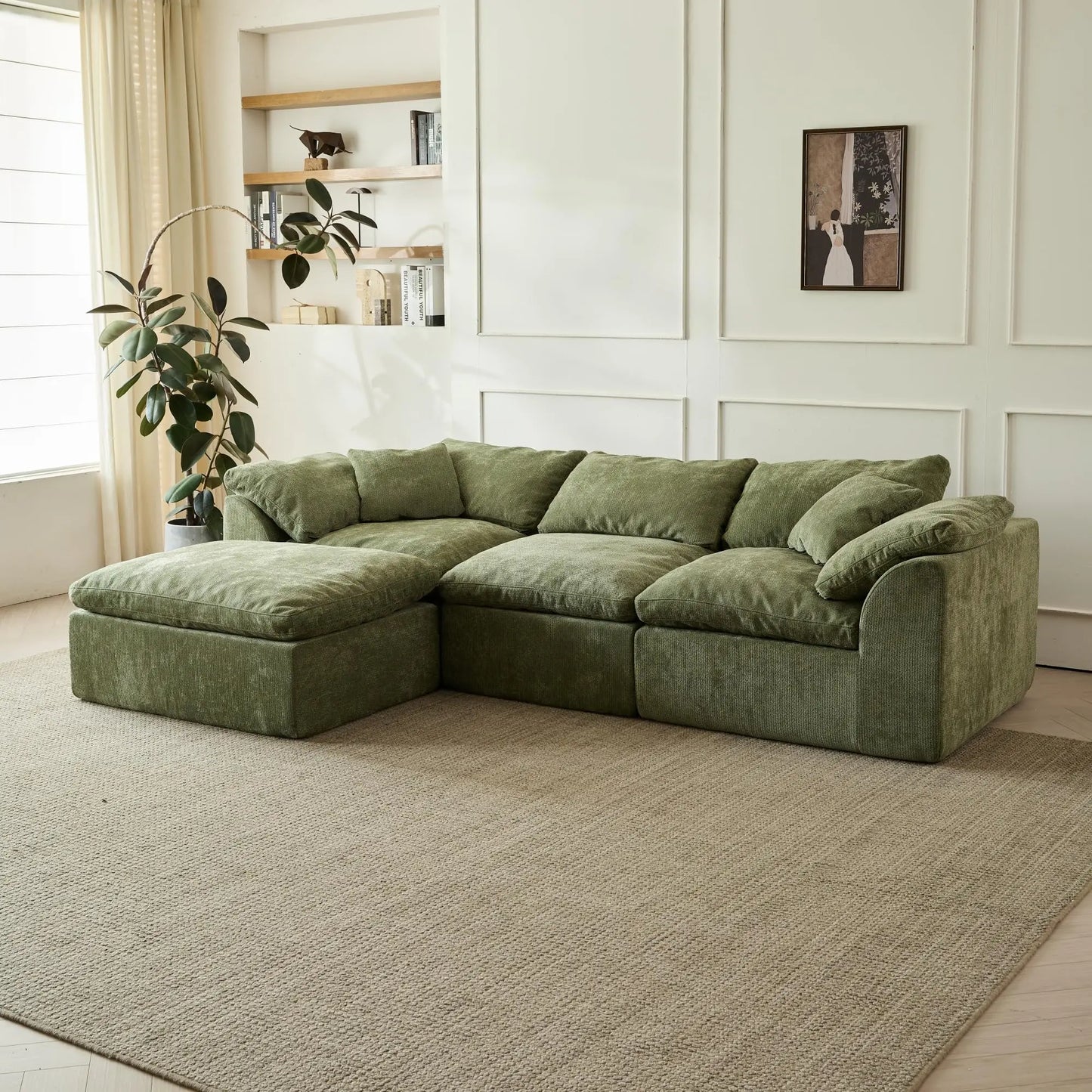 Yeflixvrau Modern Cloud L Shaped Chenille Fabric Modular Sectional