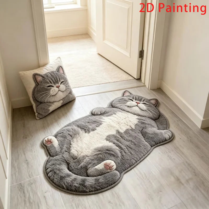 Cat Shaped Plush Fleece Area Rug Soft Home Decor Mat