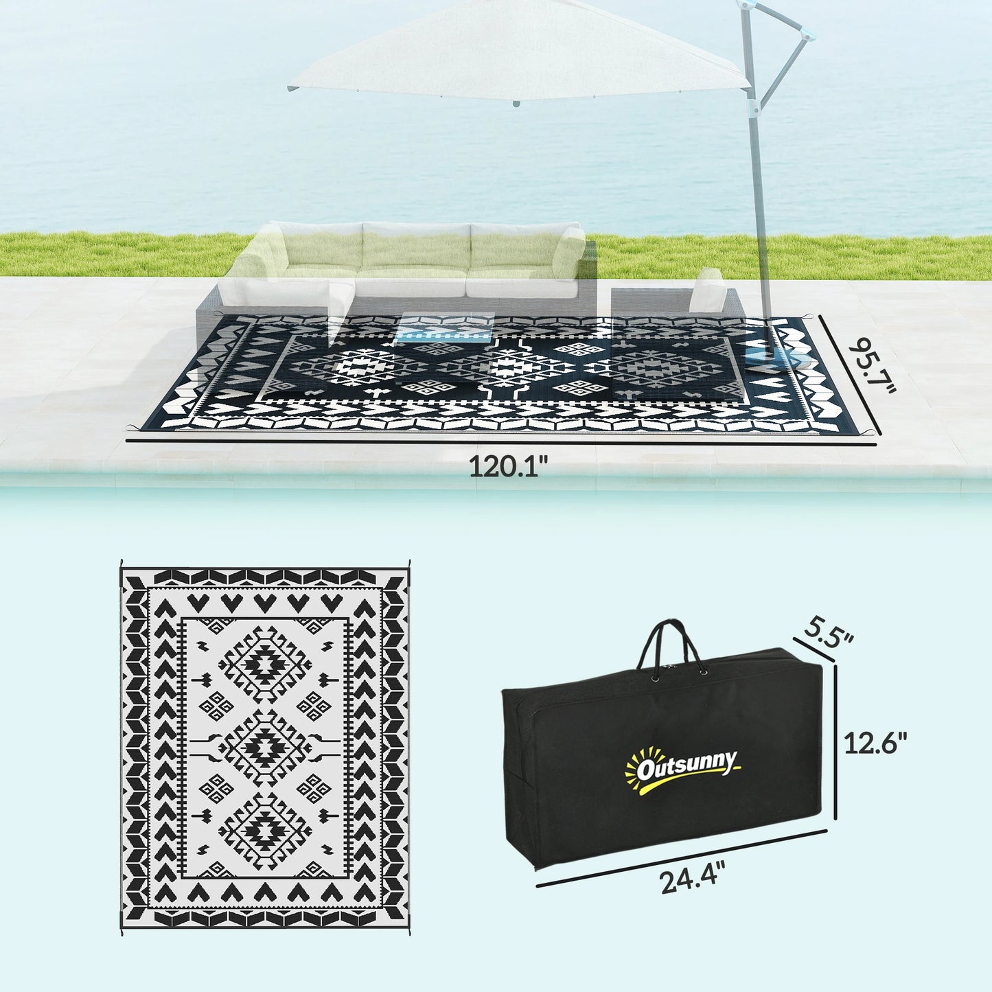 Modern Geometric Outdoor Rug Polypropylene Patchwork Floor Mat