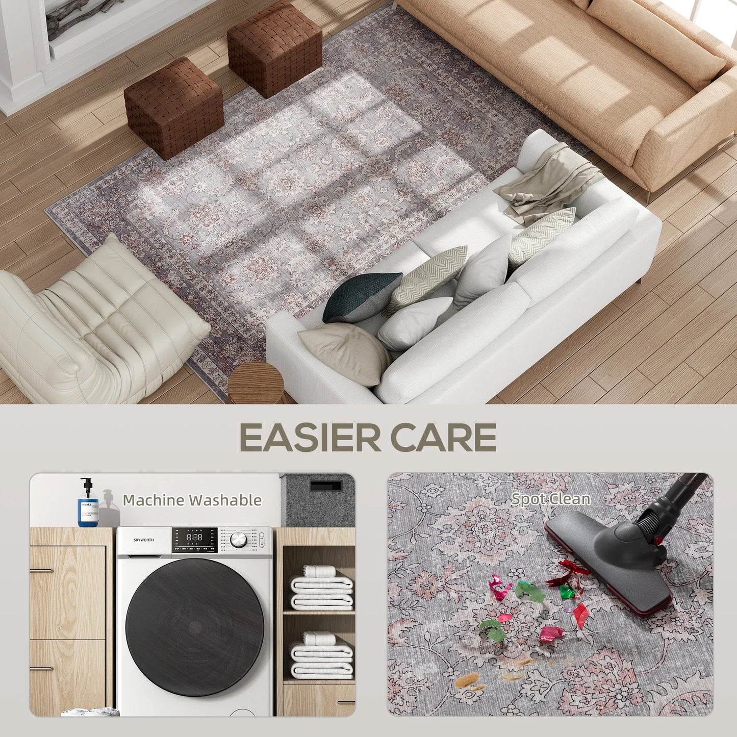 Modern Geometric Pattern Area Rug Machine Washable Non Slip Polyester
