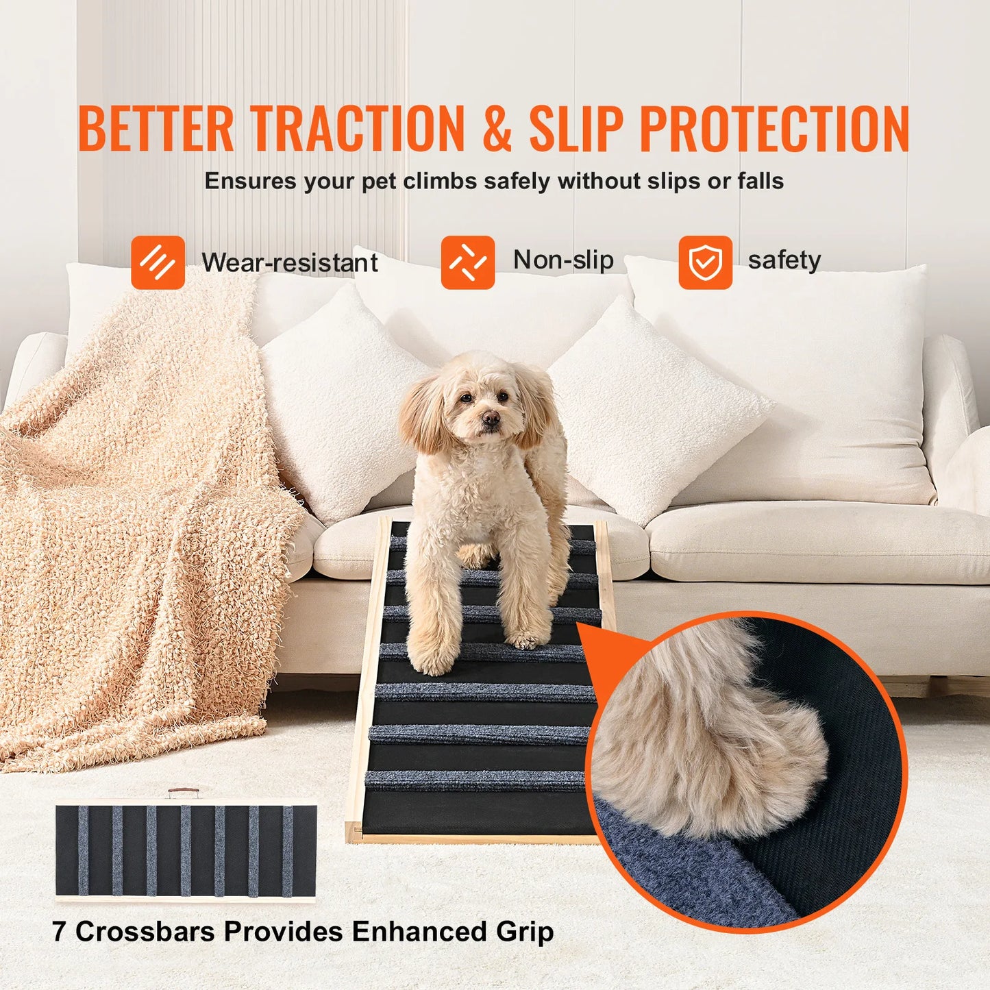 SucceBuy Wooden Dog Ramp Folding Adjustable Stairs Car Sofa Bed