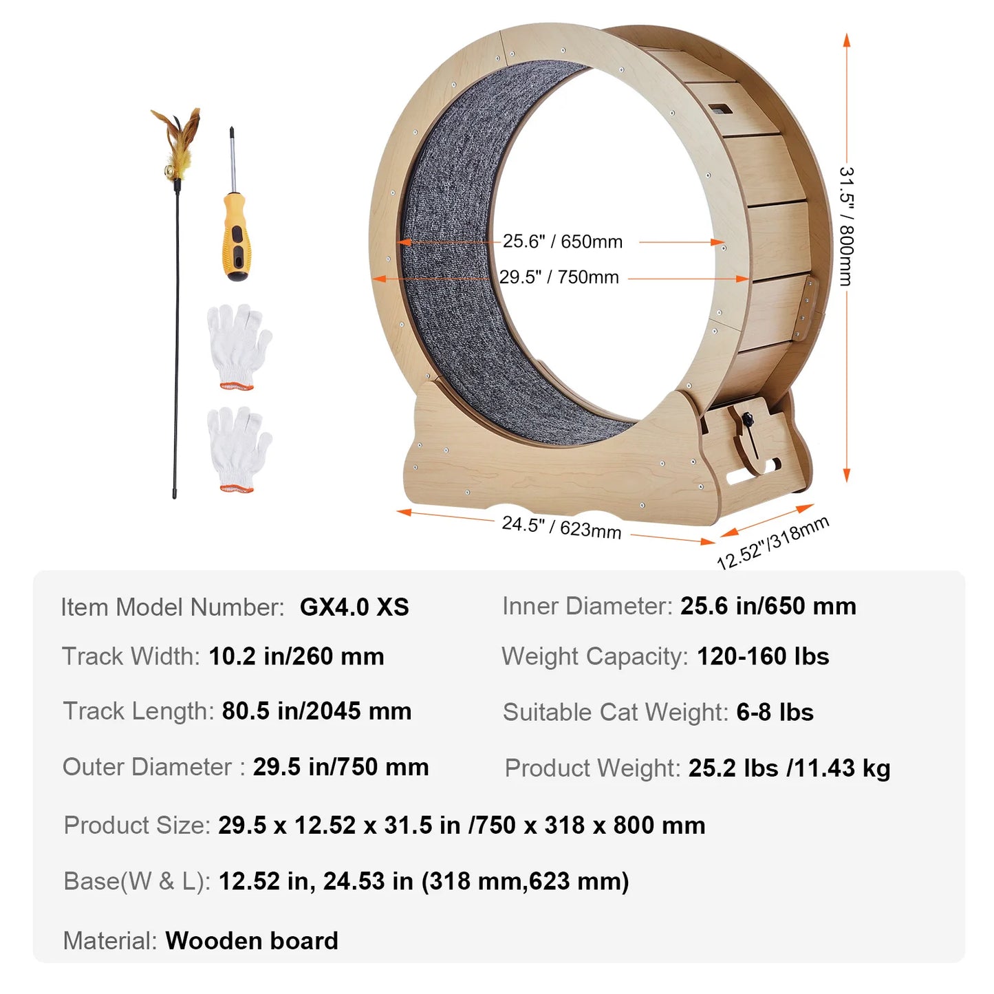 Wooden Cat Exercise Wheel Indoor Treadmill Featuring Detachable Carpet Stand