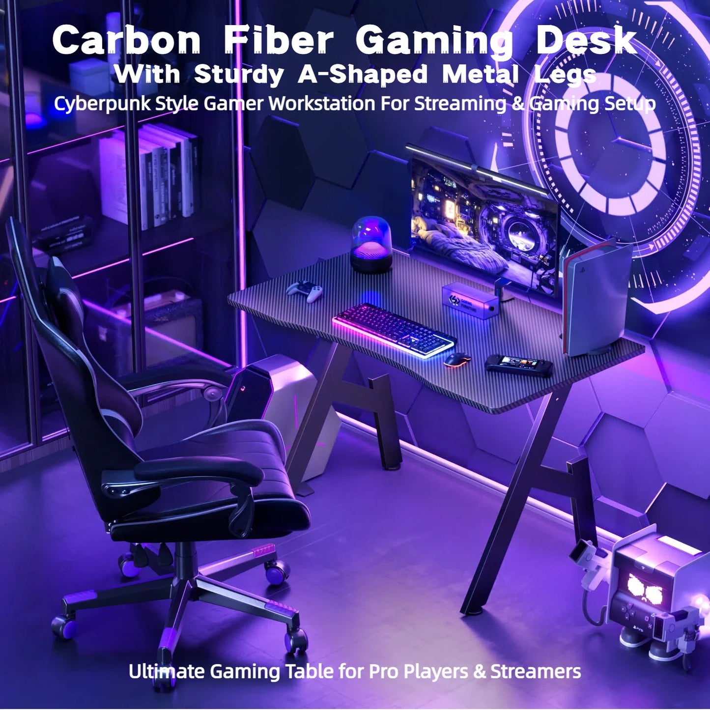 Nebmaax A-Shaped Carbon Fiber Gaming Desk With Easy Assembly