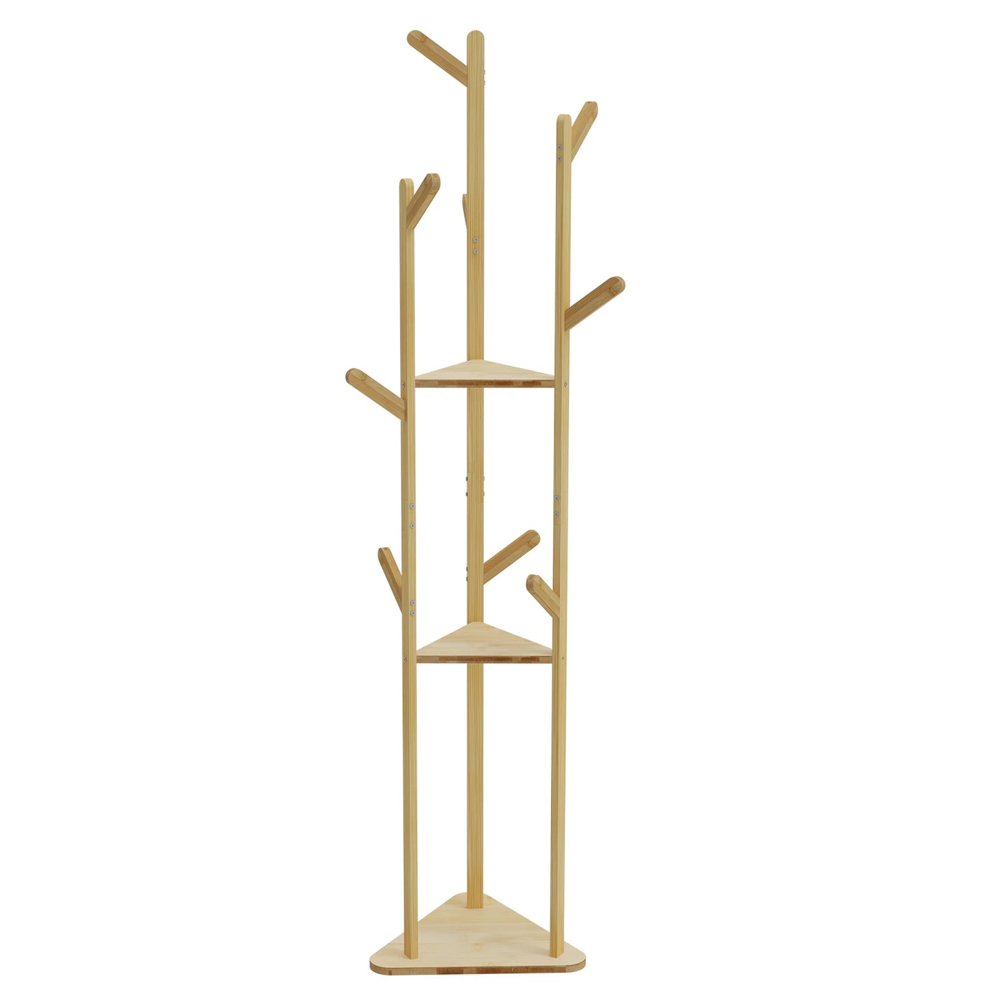 Wisfor Bamboo Corner Tree Coat Rack With Hooks And Shelves