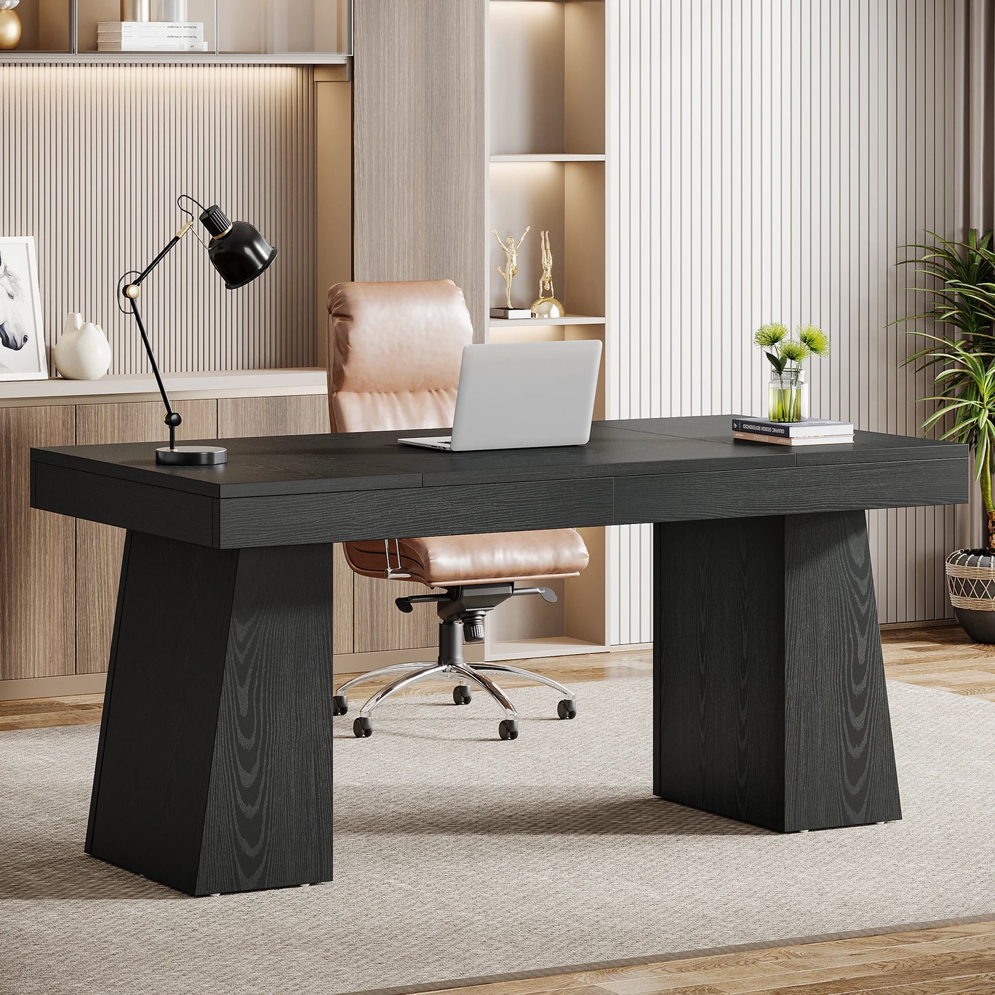 Tribesigns Executive Wood Office Computer Desk Dual Pedestal Modern Workstation