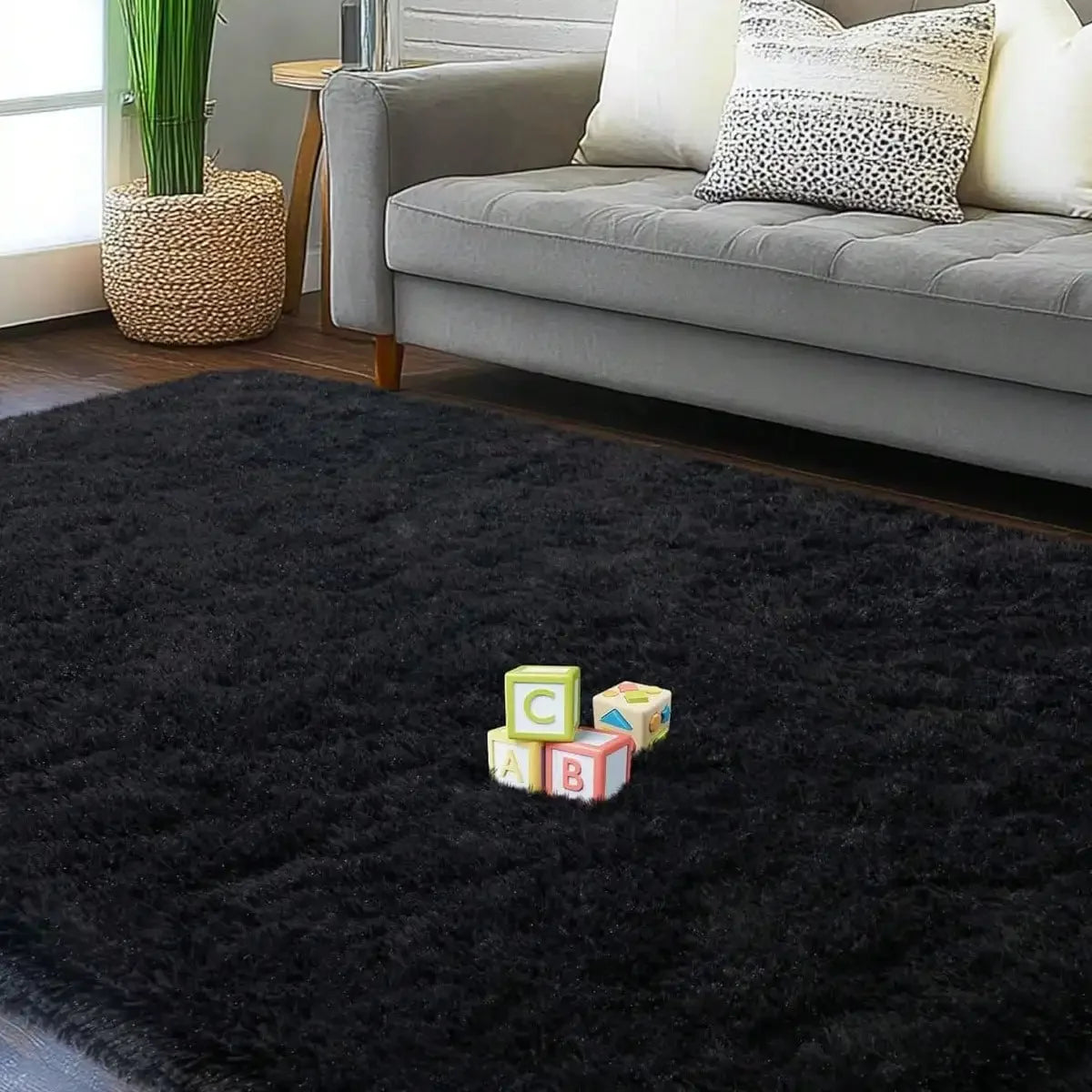 Soft Thick Non Slip Polyester Plush Long Pile Carpet