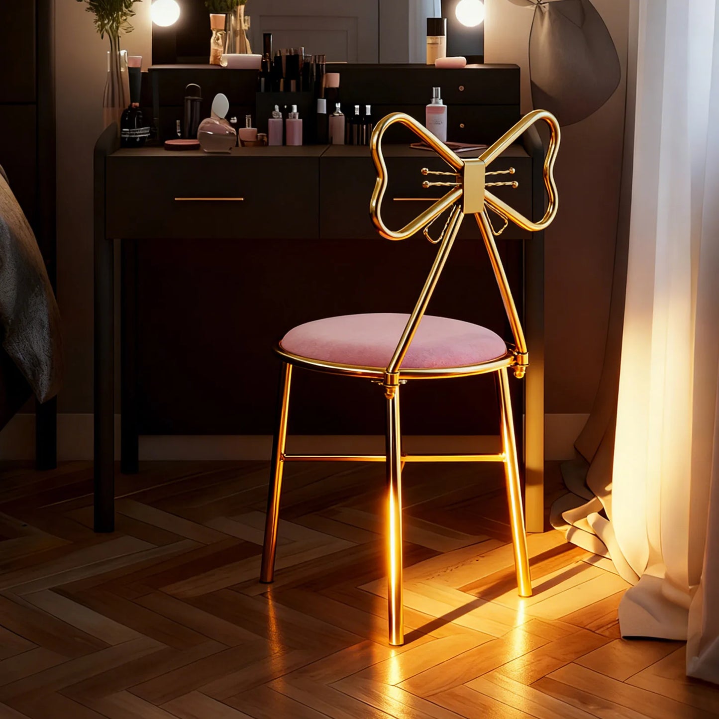 Butterfly Back Vanity Stool Flannelette Makeup Chair Backrest Bedroom
