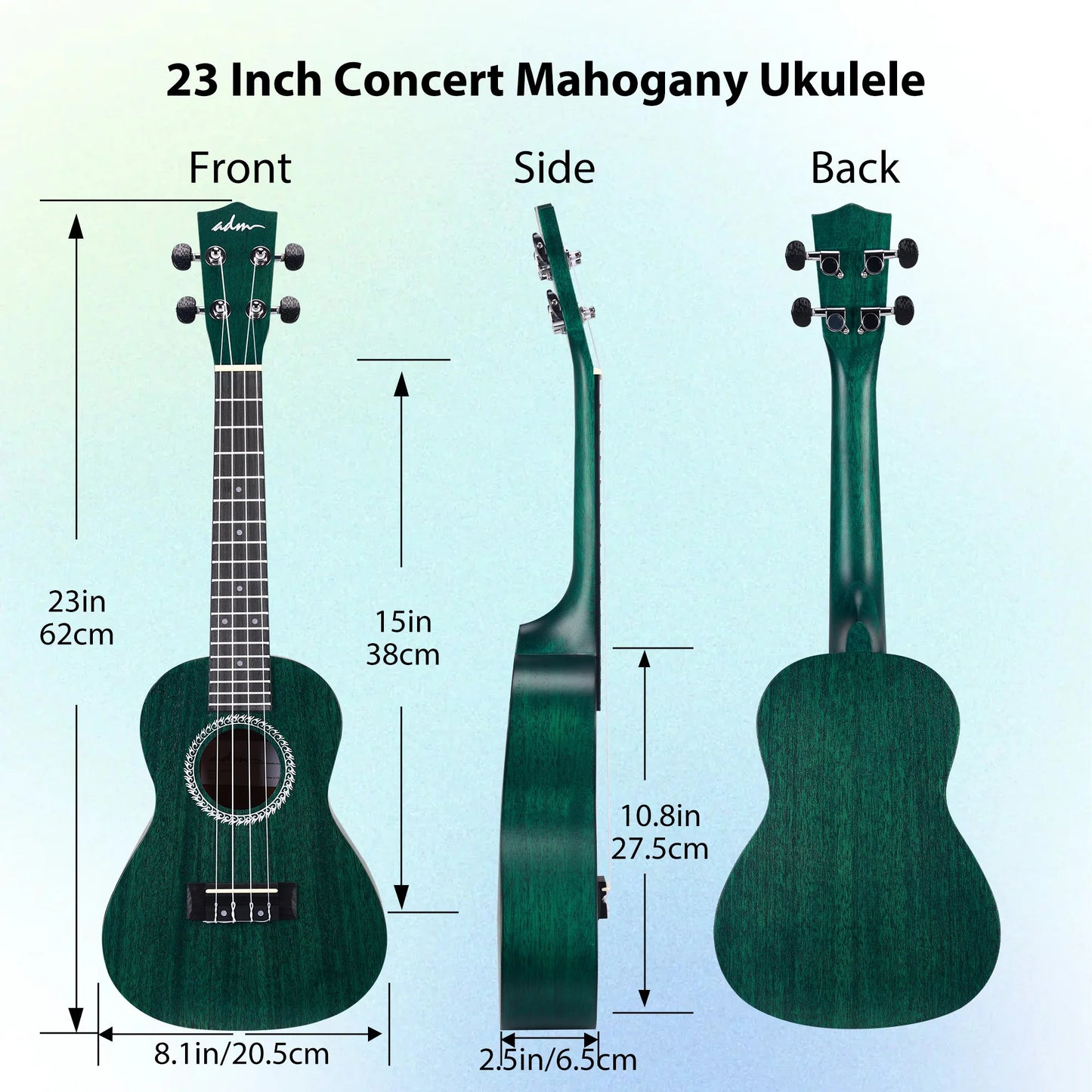 Adm 23 Inch Concert Ukulele Mahogany Body Starter Kit